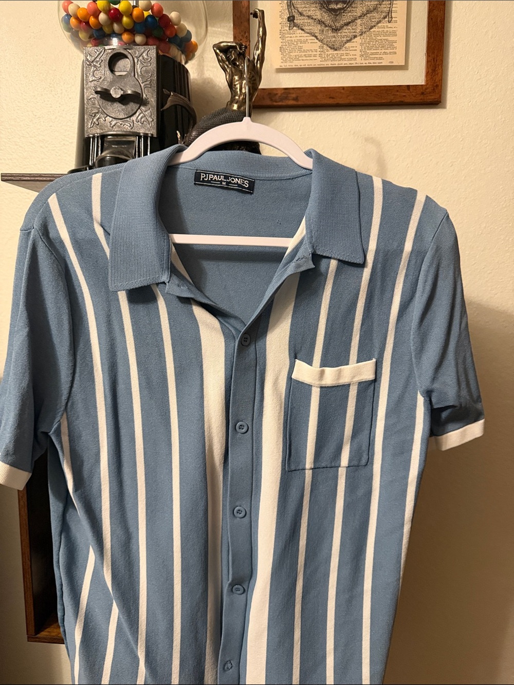 P.J. Paul Jones Blue & White Vertical Stripe Camp Shirt
